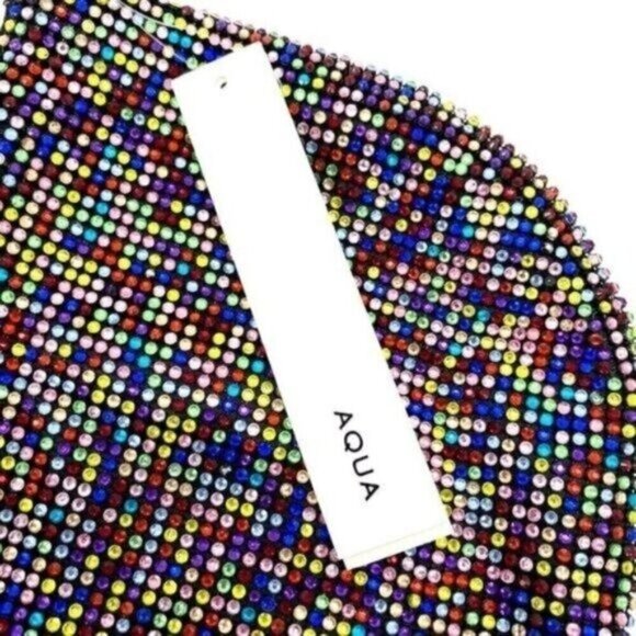 Aqua Crystal Mesh Beaded Mini Shoulder Bag Clutch Purse in Rainbow New - Picture 4 of 14